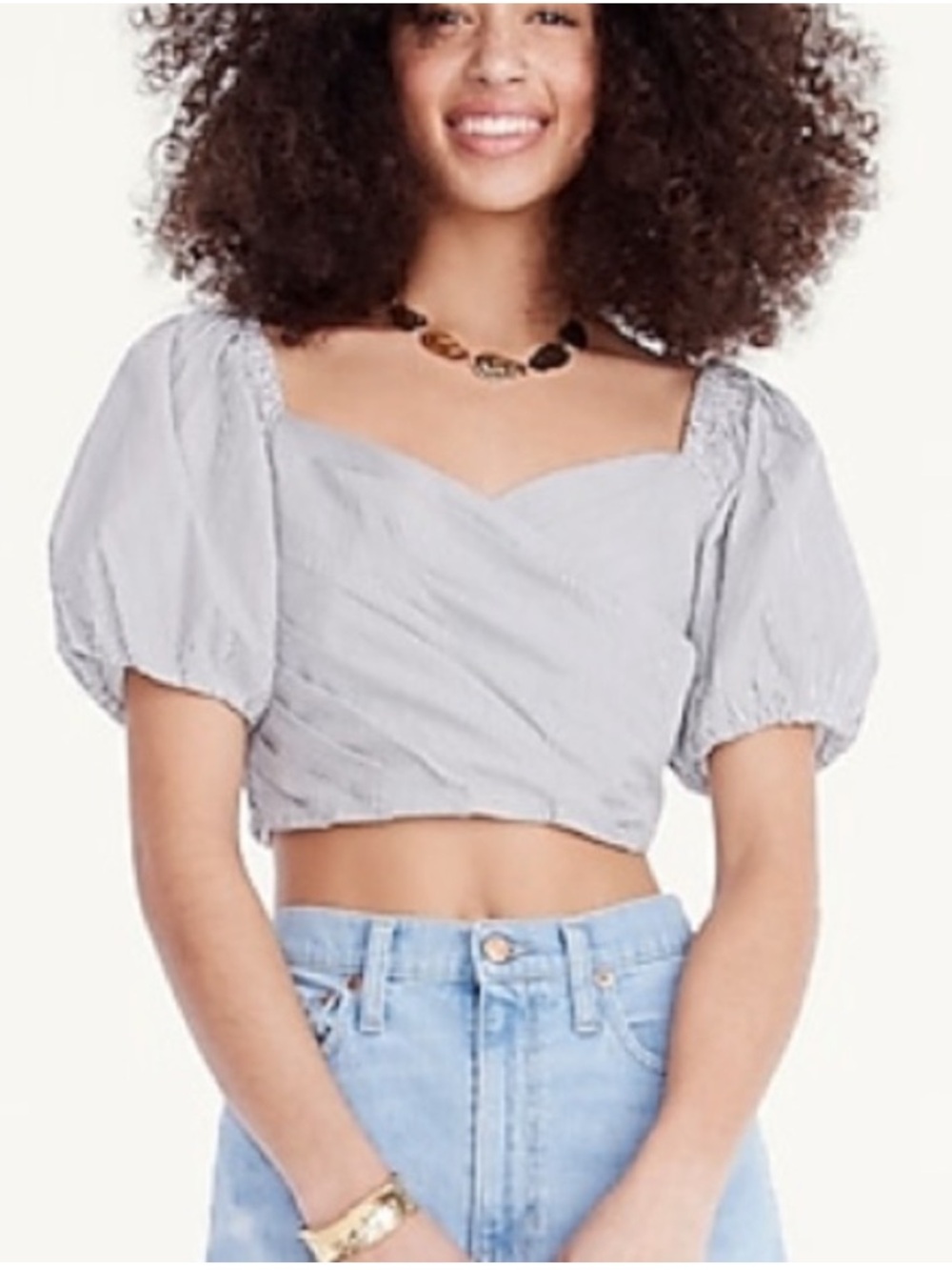 J. Crew White Cropped Sweetheart Puff-Sleeve Top S